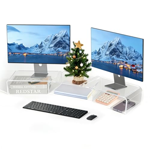 LEKETREE Acrylic Monitor Stand , Clear Monitor Stand for Desk, Computer Accessories for Home Office, Desk Organizer Shelf for Laptop, PC, Multi Media and more - color: Clear