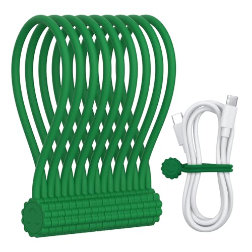 Rich&Ray Silicone Magnetic Twist Ties, Reusable Magnetic Ties for Bundling and Organizing Cable, Holding Stuff, Kitchen Magnets, Office Magnets or Just for Fun (Green, 9 pack) - color: Green