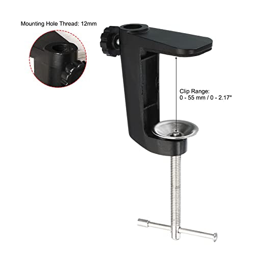 PATIKIL 0.29"/0.47" Hole Dia. Desk Table Mount Clamp, Universal C Shape Desk Clamp with Adjustable Screw for Microphone Arm Lamp Stand, Black - color: Black