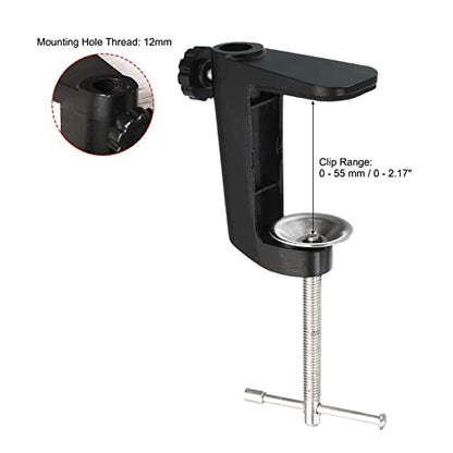 PATIKIL 0.29"/0.47" Hole Dia. Desk Table Mount Clamp, Universal C Shape Desk Clamp with Adjustable Screw for Microphone Arm Lamp Stand, Black - color: Black