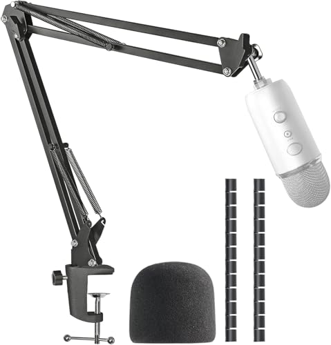 Blue Yeti Microphone Boom Arm Stand with Yeti Microphone Pop Filter, Compatible with Blue Yeti Mic, X USB Microphone with Cable Sleeve by SUNMON - color: Blue Yeti Boom Arm with Foam Windscreen