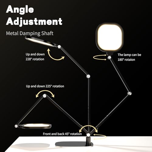 LitONES LED Desk Lamp for Home Office, Professional Eye-Caring Diffused Desk Light, 3 Color 10 Brightness Computer Light, Dimmable Office Lamp with Memory & Timer Func, Metal Swing Arm Table Lamp - color: Black