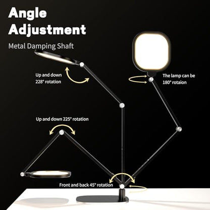 LitONES LED Desk Lamp for Home Office, Professional Eye-Caring Diffused Desk Light, 3 Color 10 Brightness Computer Light, Dimmable Office Lamp with Memory & Timer Func, Metal Swing Arm Table Lamp - color: Black