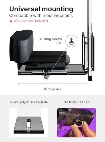 PlexiCam Pro V2 | Center Screen/Middle Screen Webcam Mount | Position Any Webcam (Not Included) Anywhere/Any Screen (Laptops-32) | Tripod gooseneck teleprompter Alternative for Eye Contact Audience