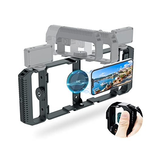 [Wireless Remote] Magnetic Smartphone Video Cage Rig for iPhone 16 15 14 13 12 Pro Max Mini & Magsafe Case,Universal Cell Phone Stabilizer Rig with 6 Cold Shoe Mounts,Phone Cage Rig for Filming