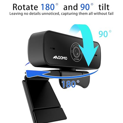 QWC 004 Full HD 1080p Webcam with Microphone, 180° Rotatable, USB Plug and Play, Streaming Camera for PC/Mac/Laptop, Zoom/Skype/Facetime/Meetings