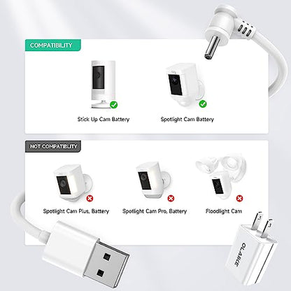 OLAIKE (2 Pack) 5m/16ft Charge Cable for Ring Stick Up Cam Battery/Plug-in & Ring Spotlight Cam Battery, Weatherproof Power Adapter Keep Charge Your Camera (No Camera), White - color: (16 ft/5 m, 2 Pack) White