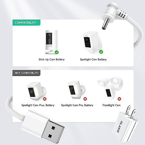 OLAIKE (2 Pack 8m/26ft Charge Cable for Ring Stick Up Cam Battery/Plug-in & Ring Spotlight Cam Battery, Weatherproof Power Adapter Keep Charge Your Camera (No Camera), White - color: 26 ft/8m, 2 Pack White