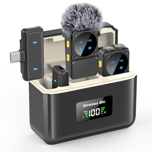 Mini Wireless Lavalier Microphone for iPhone iPad Android with Lightning/USB-C Plug, 80H Work Time Noise Reduction Lapel Mic for Recording, Clip Omni Lav Mic for Video Recording, Tiktok, Youtube, Vlog - color: Gray Black, size: With Charging Case