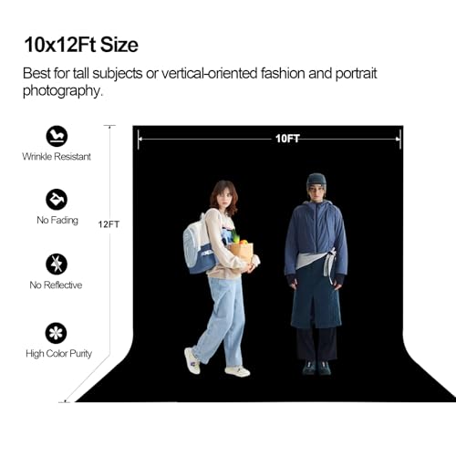10x12Ft Black Large Photography Backdrop, Black Screen Photo Background for Photoshoot, Zoom Meeting, Game Live Steaming Live, Party, Vedio - color: Black, size: 10x12ft