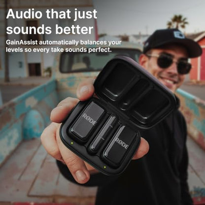 RØDE Wireless Micro - Compact Wireless Microphone, Two Mics with Charge Case for Smartphone Content Creation - USB-C, Black | Ultra-Compact Smartphone Wireless Kit: 2 Clip-on Transmitters, USB-C Receiver, Pocket Charge Case-Up to 21 Hr - color: Black