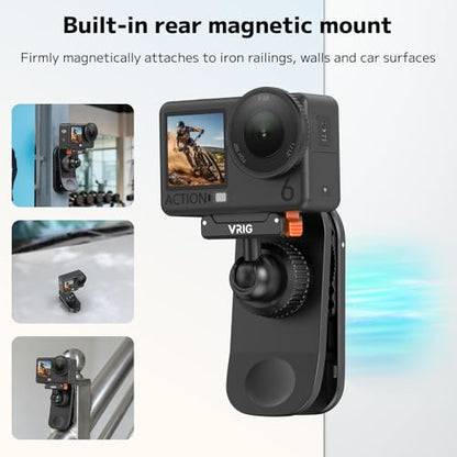 VRIG Backpack Strap Mount for Action Camera, 360 Backpack Shoulder Clamp Mount with Quick-Release Adapter for DJI Osmo Action 6/5 Pro/ 4/3/ Osmo Nano (AC-99 Osmo-Action Base) - size: AC-99 Osmo-action base