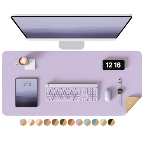 YSAGi Double-Sided Desk Pad, 31.5"x15.7"Leather Desk Mat, Eco Cork Desk Pad Protector,Large Mouse Pad,Waterproof Desk Blotter for Office/Home(Light Purple) - color: Light Purple, size: 31.5"x15.7"