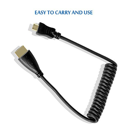 UCEC Mini HDMI to HDMI Coiled, 1ft-1.47ft Small HDMI Cable Support 4K Ultra HD 1080p 3D Compatible with Atomos Ninja V V5, Monitors, Cameras, Projector, A to C - color: A to C