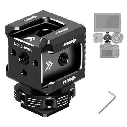 Triple Cold Shoe Mount with 1/4" Thread, Aluminum Camera Hot Shoe Extension Bracket with 3 Port Cold Shoe Mounts for LED Video Light Monitor Microphone Camera Cage (62011)