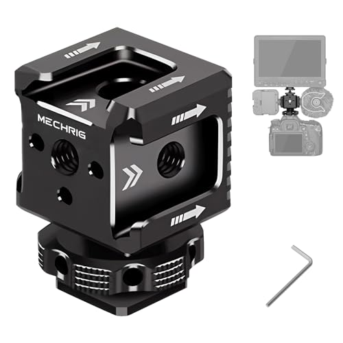 Triple Cold Shoe Mount with 1/4" Thread, Aluminum Camera Hot Shoe Extension Bracket with 3 Port Cold Shoe Mounts for LED Video Light Monitor Microphone Camera Cage (62011)