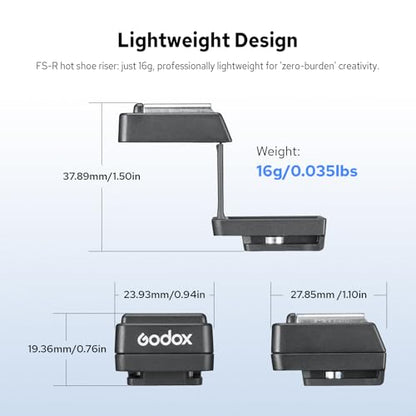 Godox FS-R Single Contact Folding Hot Shoe Riser, Extender for Godox IM30 IM20 IM22 Mini Flash, Raises Flash 30mm Height to Reduce Lens Shadow, Flexible Flash Positioning