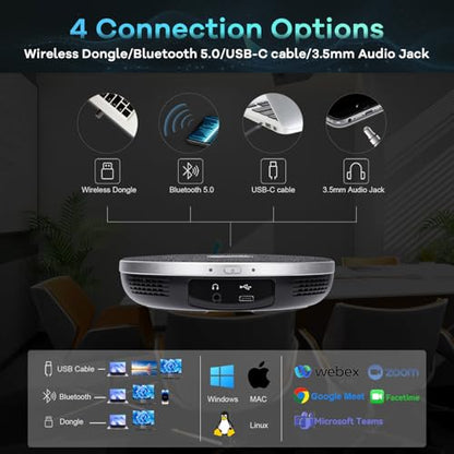 TONGVEO 4K PTZ Conference Room Camera System AI Auto-Tracking 20x Zoom 4K PTZ Camera USB3.0 HDMI LAN outputs and Bluetooth Speakerphone with Microphone for Large Remote Meeting - color: Black