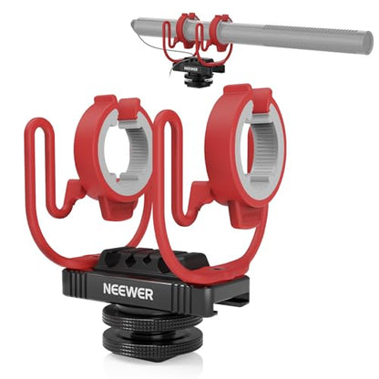 NEEWER Microphone Shock Mount with Cold Shoe, 1/4" Thread for Camera Cages, Boom Arm Pole Stands, Tripods, Mic Holder Compatible with VM15 Rode NTG Series Sennheiser MKE600 Audio Technica AT875R, MH1 - style: MH1