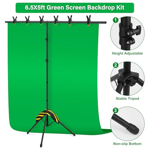 Green Screen Backdrop Kit 6.5X5ft,Portable greenscreen Background with Stand,Adjustable T-Shape Photo Backdrop Stand for Photography, Streaming,Video,Studio,Party,Zoom