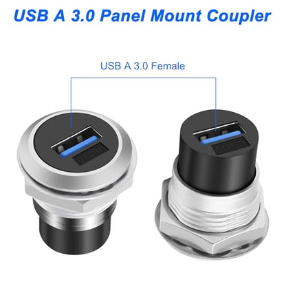 MEIRIYFA USB 3.0 Panel Mount Coupler USB A Female to Female Pass Through Round Socket Connector Bulkhead Extension Adapter with Water/Dustcap