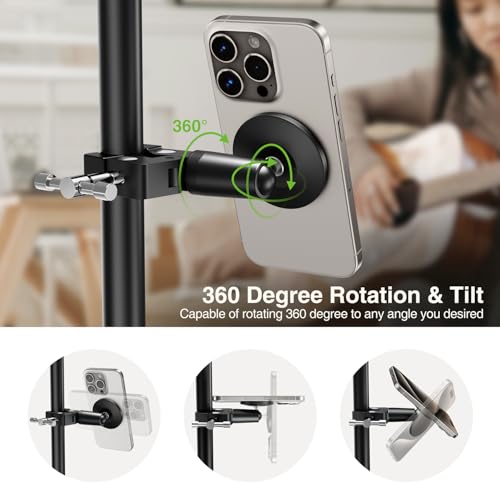 elitehood Magnetic Phone Clamp Mount, Adjustable Phone Holder for Mic Stand/Music Stand/Golf Cart/Treadmill/Stroller/Shopping Cart/Stationary Bike, iPhone Clamp Mount for Magsafe iPhone 16 15 14 - style: Magnetic Mount