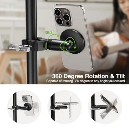 elitehood Magnetic Phone Clamp Mount, Adjustable Phone Holder for Mic Stand/Music Stand/Golf Cart/Treadmill/Stroller/Shopping Cart/Stationary Bike, iPhone Clamp Mount for Magsafe iPhone 16 15 14 - style: Magnetic Mount