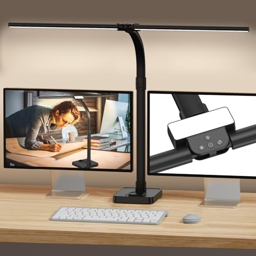 GAEFURY LED Desk Lamp for Home Office, 24W Bright Desk Lamp with Phone Holder Base - 25 Lighting Modes Eye-Caring Desk Light Adjustable Gooseneck Lamp for Workbench Drafting Reading Study - color: Black