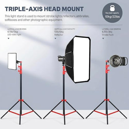 SH Light Stand Photography, 9.1ft/280cm Air Cushioned Studio Light Stand, Heavy Duty Metal Photo Video Tripod Stand with 1/4" to 3/8" Screw for Strobe, Camera, Ring Light, Softbox, Max Load 22lb/10kg - color: Red