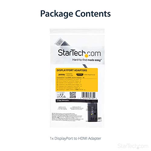 StarTech Active DisplayPort to HDMI Adapter, 4K 30Hz, 7.1 Audio (DP2HD4KS) | DP 1.2 to HDMI, 3840 x 2160, 1920 x 1200, HDCP, DPCP, Non-latching DP, 7.1ch audio, Non-latching connector, Dongle - size: 4K30Hz, style: 4K HDMI