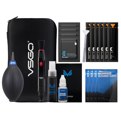 VSGO All-in-One Camera Cleaning Kit for Full Frame Sensor Cameras (24mm) Compatible with Canon, Nikon, Sony, Pentax & DSLR, Includes CMOS Swabs, Lens Pen, Air Blower & More (DKL-20F)