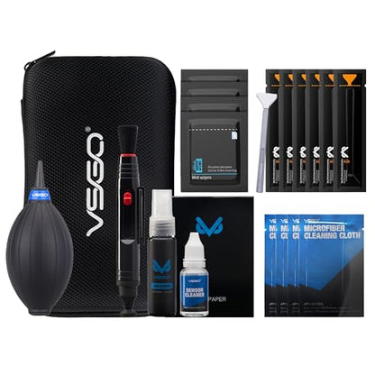 VSGO All-in-One Camera Cleaning Kit for Full Frame Sensor Cameras (24mm) Compatible with Canon, Nikon, Sony, Pentax & DSLR, Includes CMOS Swabs, Lens Pen, Air Blower & More (DKL-20F)