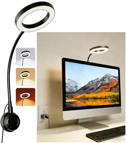 Suction Cup LED Desk Lamp for Computer Monitor, 3 Modes 10 Brightness, 7W USB Adapter, Flexible Gooseneck Ring Light for Desk, Fill Light, Office Home, Bedside, Reading, Study, Workbench, Black - size: 3.54IN