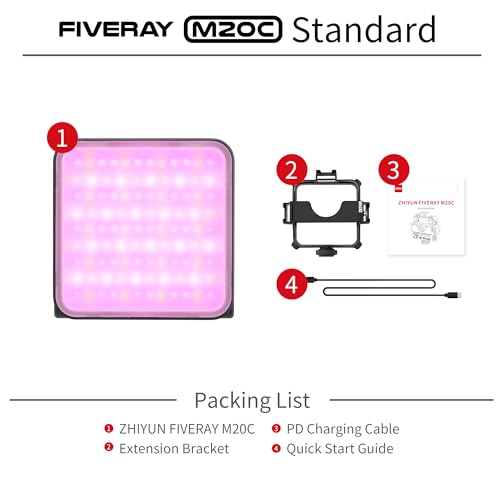 ZHIYUN FIVERAY M20C LED Video Light - 2500K-10000K DynaVort Cooling System Mark II with Radiant Full-Color RGB Glow - color: M20C