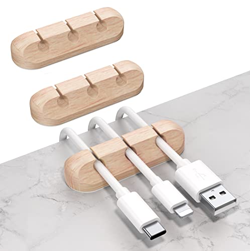 SOULWIT Cable Holder Clips, 3-Pack Cable Management Cord Organizer Clips Silicone Self Adhesive for Desktop USB Charging Cable Nightstand Power Cord Mouse Cable Wire PC Office Home - Wood Grain - color: Wood Grain