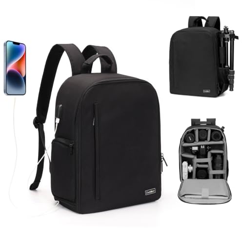 Cwatcun Professional Camera Backpack - Waterproof DSLR/SLR/Mirrorless Camera Case - Compatible with Sony, Canon, Nikon - Large Black - color: Black, size: 2.0 Large