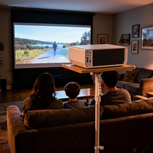 ETHU Laptop Floor Stand Adjustable Height, One-Hand Adjustment Projector Stand Tripod with Safety Lock, Heavy Duty Laptop Stand for Home Office Studio - color: Oak & White