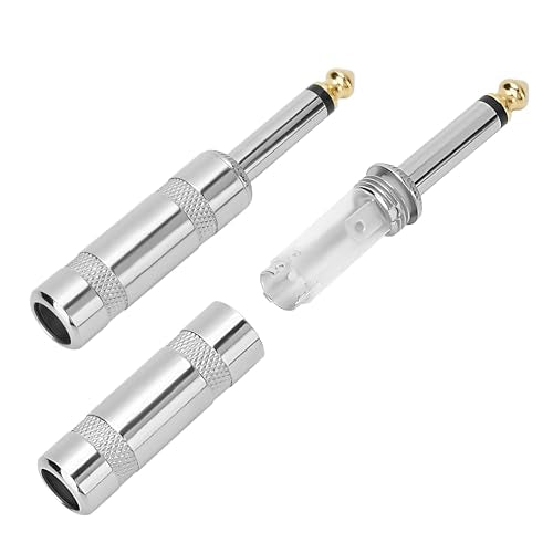 6.35mm 1/4 Inch TS Mono Plug 2Pack, 1/4" Solder Type DIY Audio Cable Straight Adapter Connector, Metal Housing, Durable and Heavy-Duty for Guitar/Speaker/Microphone Audio Cable Repair Replacement - color: Straight Plug, size: 2 Pack