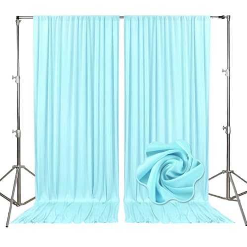10ft x 7ft Lake Blue Backdrop Curtains for Parties, Fabric Satin Background Curtain with Rod Pockets for Weddings, Birthday, Baby Shower, Photography, Graduation Party Backdrop Drapes, 2 Panels - color: Lake Blue