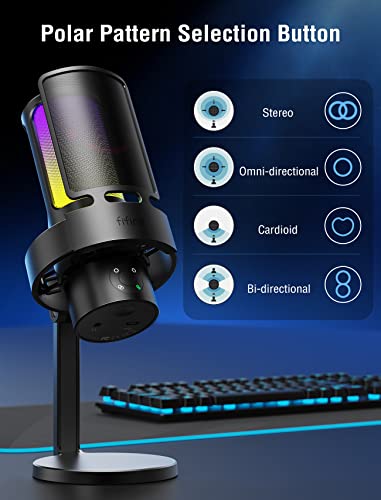 FIFINE Gaming USB Microphone, PC Computer Mic with 4 Polar Patterns for Podcast Streaming Recording YouTube, RGB Condenser Desktop Mic for Windows, Mac, with Headphone Jack-AmpliGame A8 Plus - size: A8PLUS-Desktop