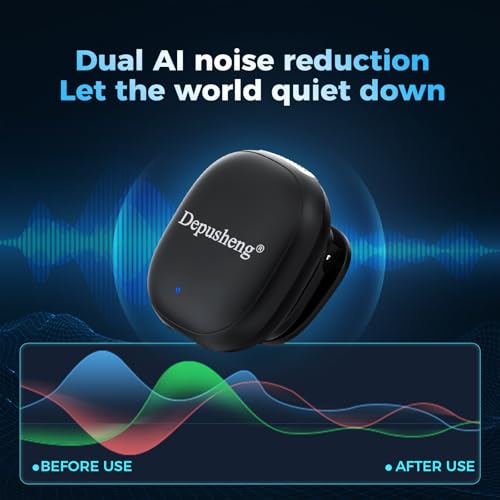 Depusheng V2 Wireless lavalier Microphone for iPhone, iPad and Android with Charging case, 8 Hours of Battery Life, Clip-on Microphone for Video Recording, vlogging, interviews，3 Noise Reduction
