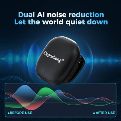 Depusheng V2 Wireless lavalier Microphone for iPhone, iPad and Android with Charging case, 8 Hours of Battery Life, Clip-on Microphone for Video Recording, vlogging, interviews，3 Noise Reduction