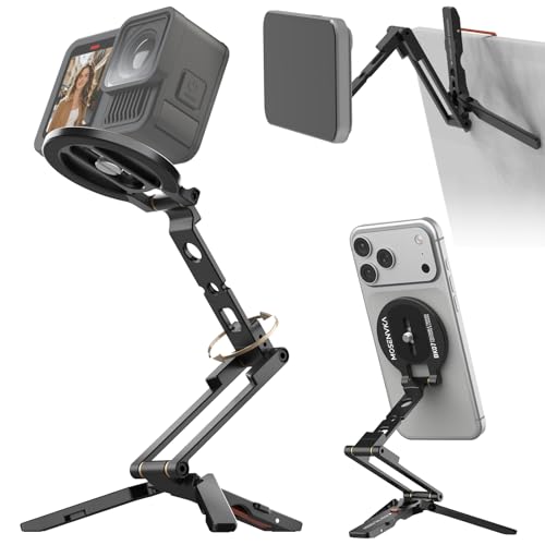 2-in-1 Magnetic Phone Tripod for MagSafe/DJI Osmo Pocket 3/4 Magnetic Mount | for Insta360 Luna Ultra, Foldable Phone Desk Stand with Arca-Swiss 1/4" Screw Hook Holder for GoPro 13/12 | Design Patented