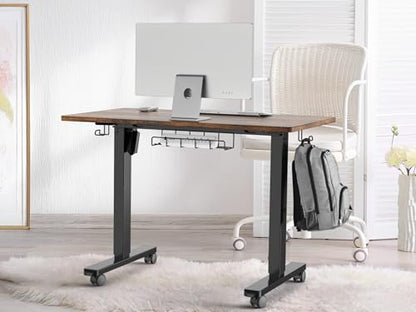 SHW 40-Inch Mobile Electric Height Adjustable Sit to Stand Desk with Drawer, Hanging Hooks and Cable Management, Rustic Brown - color: Rustic Brown
