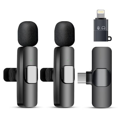 Wireless Microphone for iPhone iPad and Android Phone, 2 Pack Wireless Lavalier Lapel Mic with Noise Reduction, Plug and Play Mini Microphone for Video Recording Interview Podcast YouTube TikTok Vlog - size: 03_All iPhones & Androids (USB-C + Lightning)