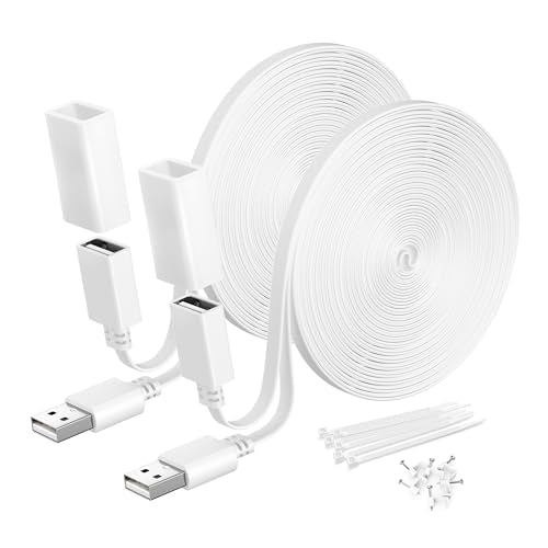 Itramax Google Nest Camera Extension Cord 15FT 2Pack,USB Extension Cable Flat Compatible with Ring Cam,WYZE Cam V4 V3 V2,OG,Blink Mini 2,Outdoor 4,XT,Weatherproof Long Power Extender Charging Cable - color: White, size: 15FT/4.5M