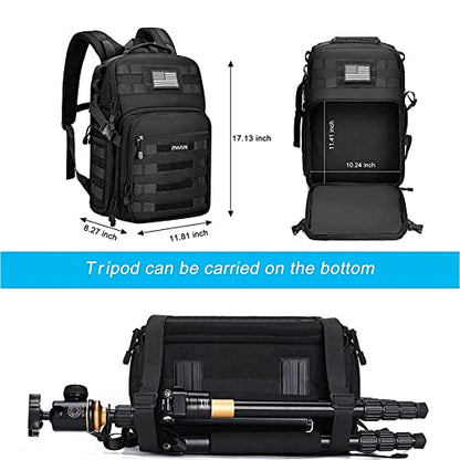 MOSISO Camera Backpack, DSLR/SLR/Mirrorless Tactical Camera Bag Case with Laptop Compartment Compatible with Canon/Nikon/Sony, Black - color: Black