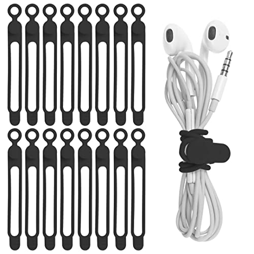 16Pcs Silicone Cable Ties Cord Organizer for Bundling Earphone, Phone Charger, Computer Cords, Reusable Wire Cable Management in Home,Office,Kitchen,School,Travel (Black) - color: Black, size: 4.2 Inch