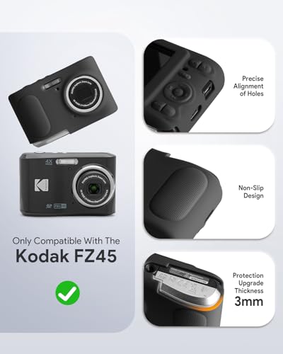 KODAK PIXPRO FZ45 Case Kit – Shockproof Drop-Resistant Hard Case + Silicone Cover, Organized Storage for Battery/SD Card, Anti-Scratch Dustproof, Slim Ergonomic Grip, Black - color: Black