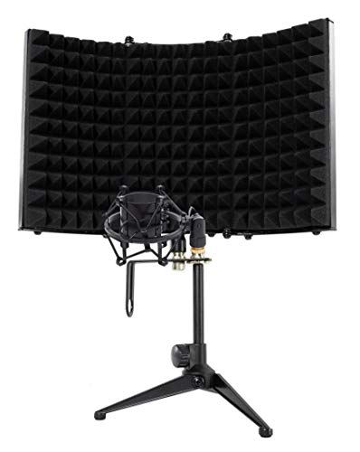 Rockville RMF1 Bundle: RockShield 1 Studio Microphone Isolation Shield with Sound Dampening Foam, R-Shock Black Metal Shock Mount for Recording Applications, 2-items